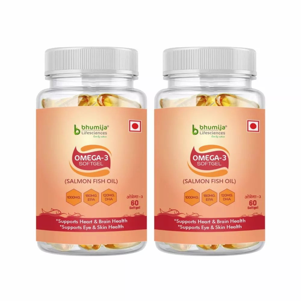 Bhumija Omega-3 With Salmon Fish Oil 1000Mg Softgel Capsule (60caps, Pack  of 2) | Buy on Healthmug