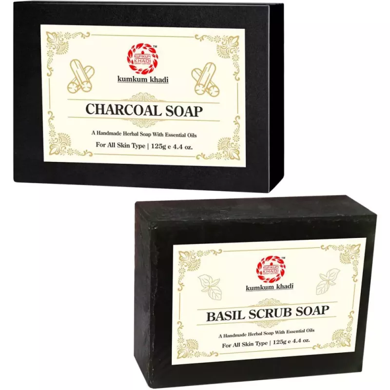 Buy Kumkum Khadi Herbal Charcoal And Basil Scrub Soap Online 10