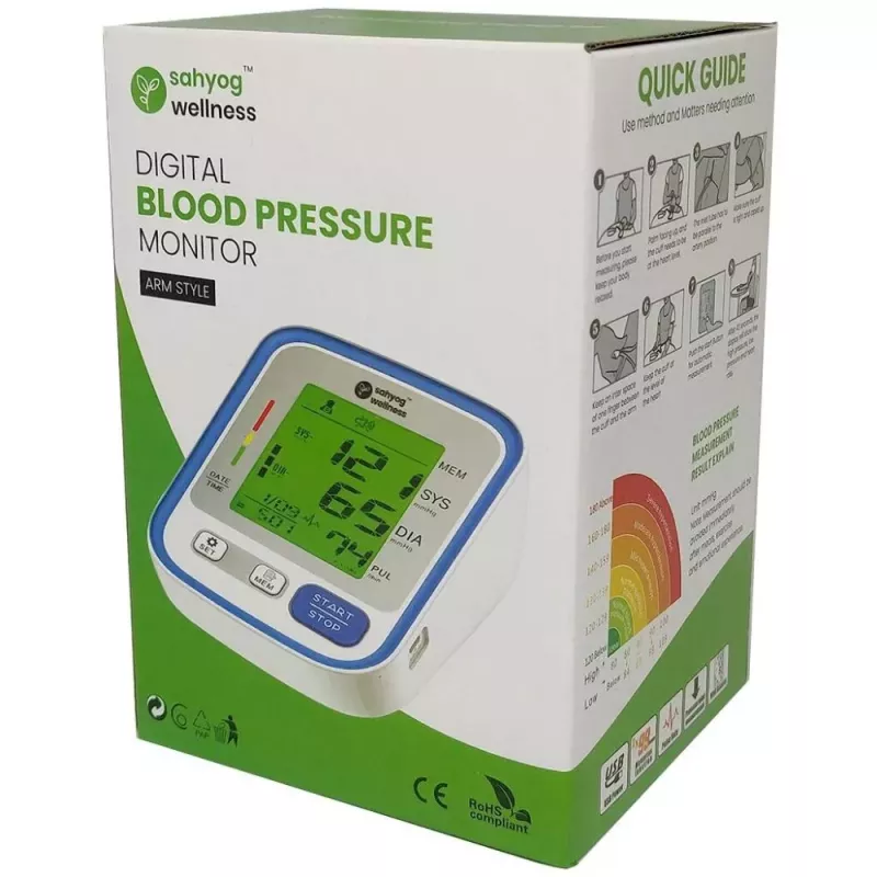 Digital Upper Arm Blood Pressure Monitor with Cuff/LCD Blue