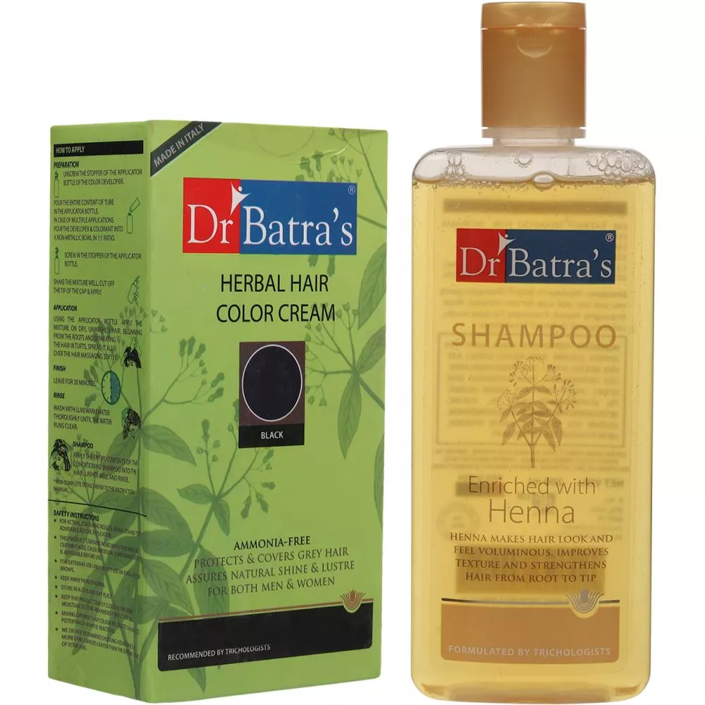 Buy Dr Batras Herbal Hair Color Cream Black & Henna Shampoo Combo Online -  10% Off! 