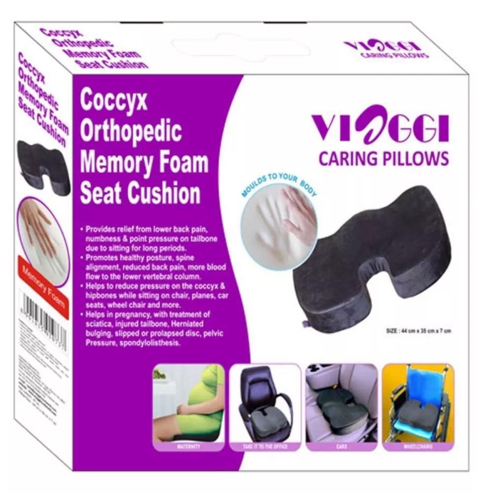 Coccyx Orthopedic Memory Foam Seat Cushion - Helps with Sciatica Back Pain - for