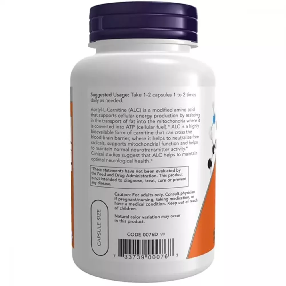 Now Foods Acetyl L Carnitine 500Mg Veg Capsules (100cap)