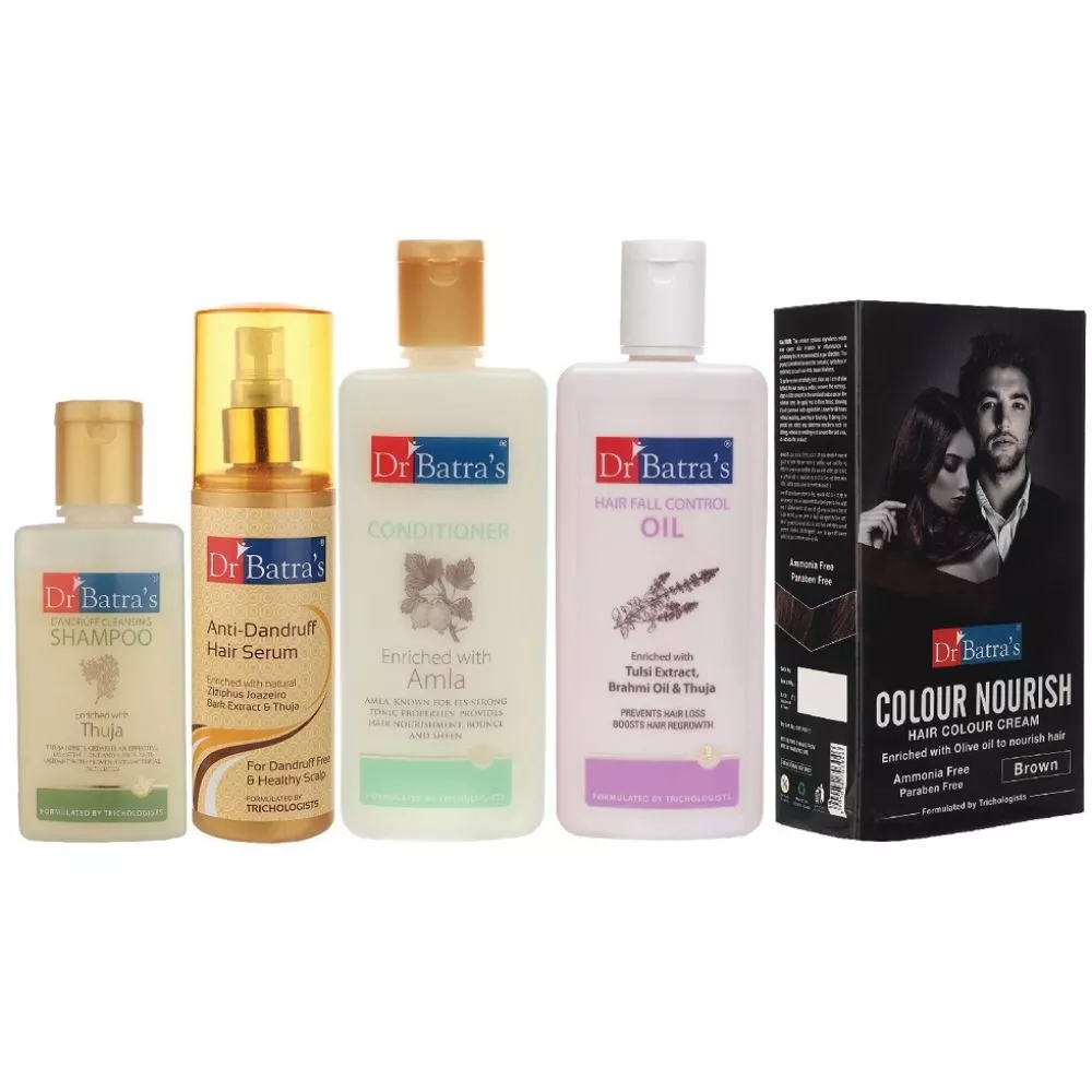 Buy Dr Batras Anti Dandruff Hair Serum, Conditioner, Hair Fall Control Oil,  Nourish Hair Colour Cream Brown & Dandruff Cleansing Shampoo Combo Online -  25% Off! 