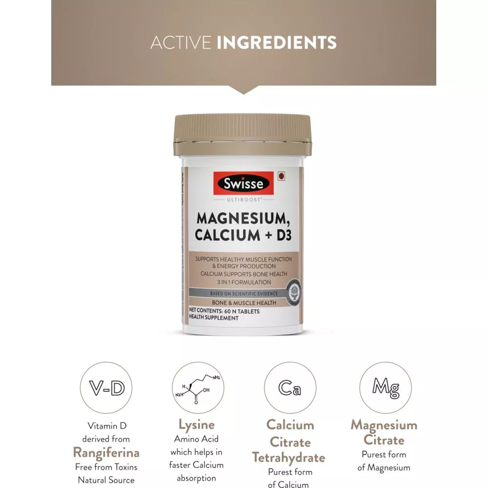 Swisse Ultiboost Magnesium, Calcium+D3 Tablets (60tab)