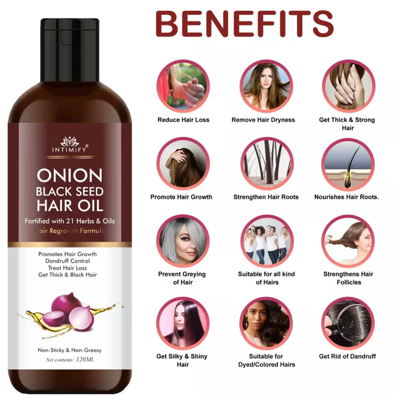 Amazon.com: 100% Natural Onion Black Seed Hair Oil (8.45 fl oz / 250 ml) I  Supports long, lustrous & shiny hair I No mineral : Beauty & Personal Care