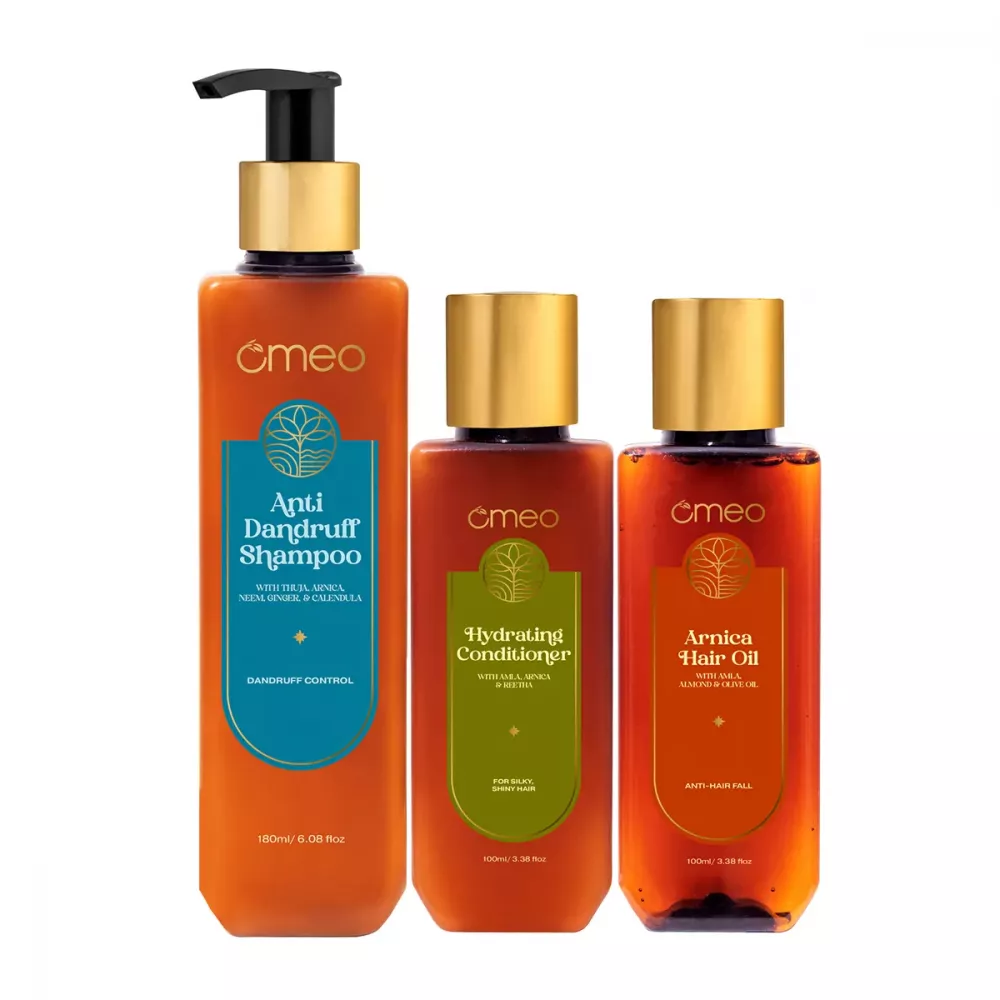 Buy Omeo Anti Dandruff Shampoo, Hydrating Conditioner And Arnica Hair Oil  Combo Online - 35% Off! 
