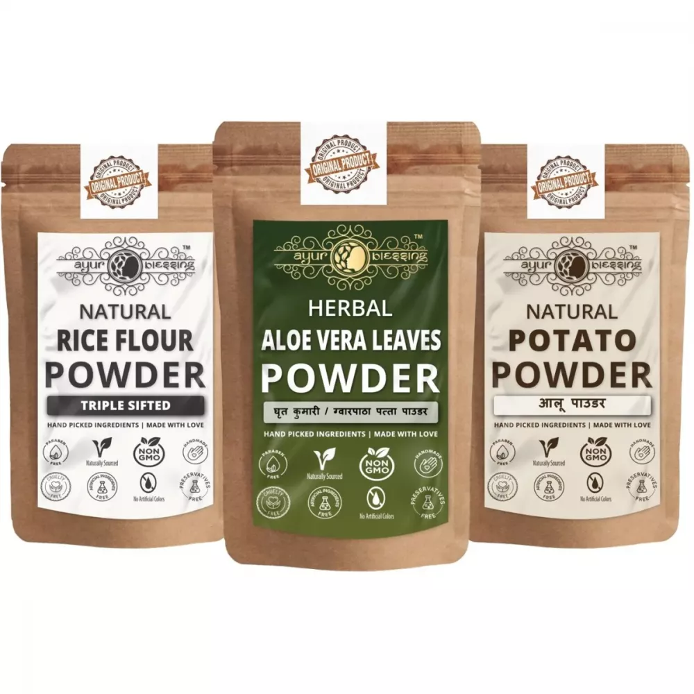 Buy Ayur Blessing Herbal Aloe Vera Leaves + Rice + Potato Powder Combo Online - 78% Off! Buy Ayur Blessing Herbal Aloe Vera Leaves + Rice + Potato Powder Combo Online - 78% Off!