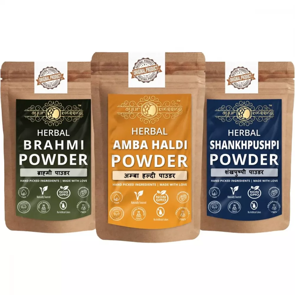 Buy Ayur Blessing Herbal Amba Haldi + Brahmi + Shankhpushpi Powder Combo  Online - 72% Off! 
