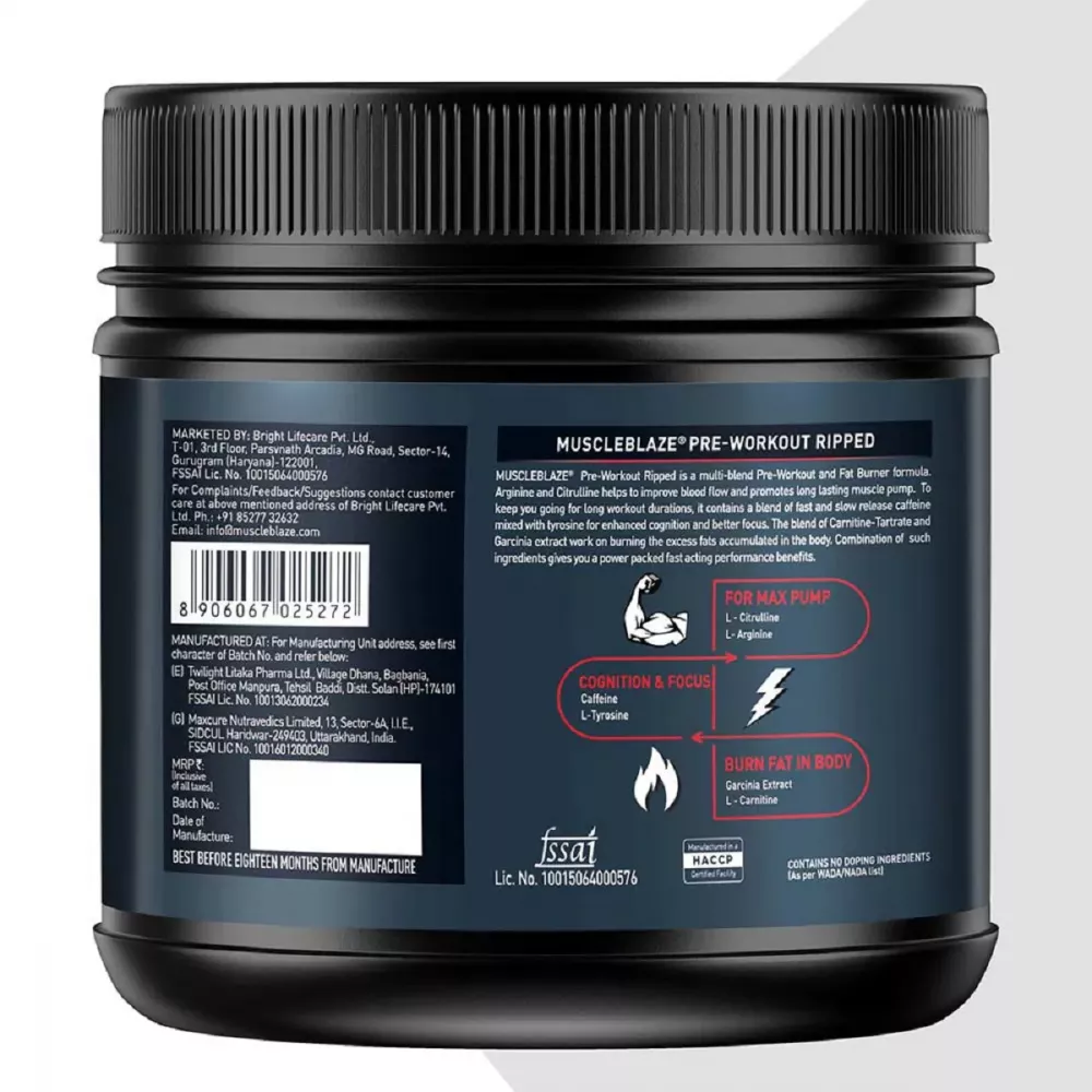 Muscleblaze Pre Workout Ripped Rasberry Raspberry Lemonade (250g)