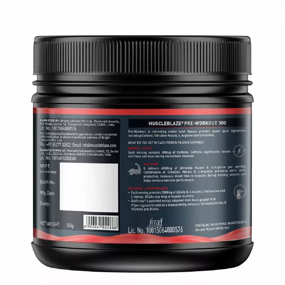 Muscleblaze PRE Workout 300 Watermelon (250g)