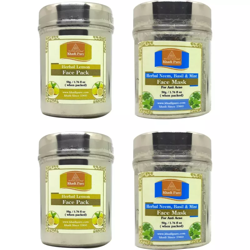 Buy Khadi Pure Herbal Lemon Neem Basil Mint Face Pack Combo