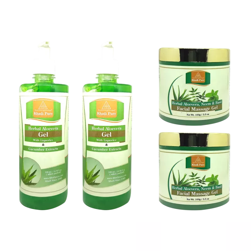 Khadi Pure Herbal Aloevera Neem Basil Aloevera Gel Grn Combo 100g 500ml 1Pack Pack of 2