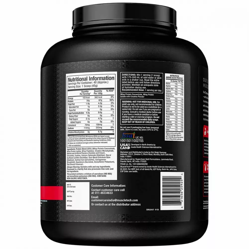 Muscletech Nitrotech Whey Protein Cookies & Cream (1.82kg)