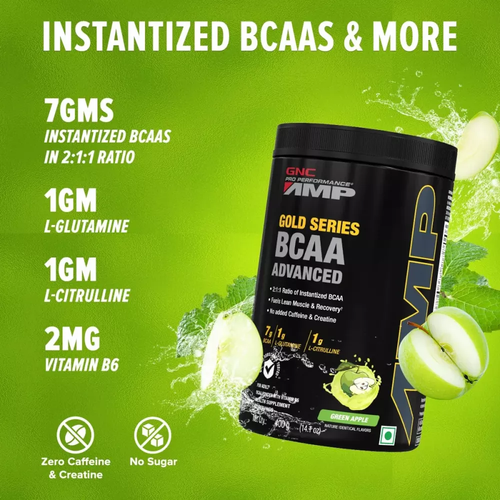 GNC AMP Gold Series BCAA Advanced Green Apple (400g)