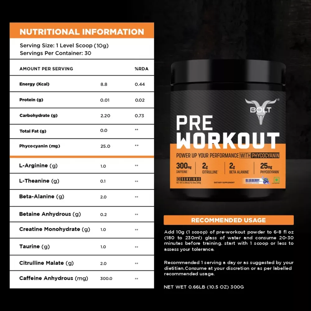 Bolt Pre Workout Supplement Blueberry (300g)