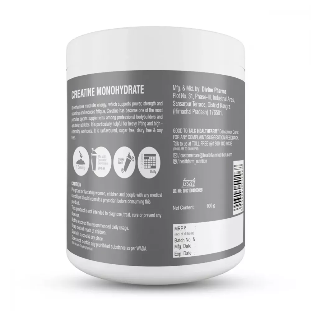 Healthfarm Creatine Monohydrate Powder Unflavored (100g)