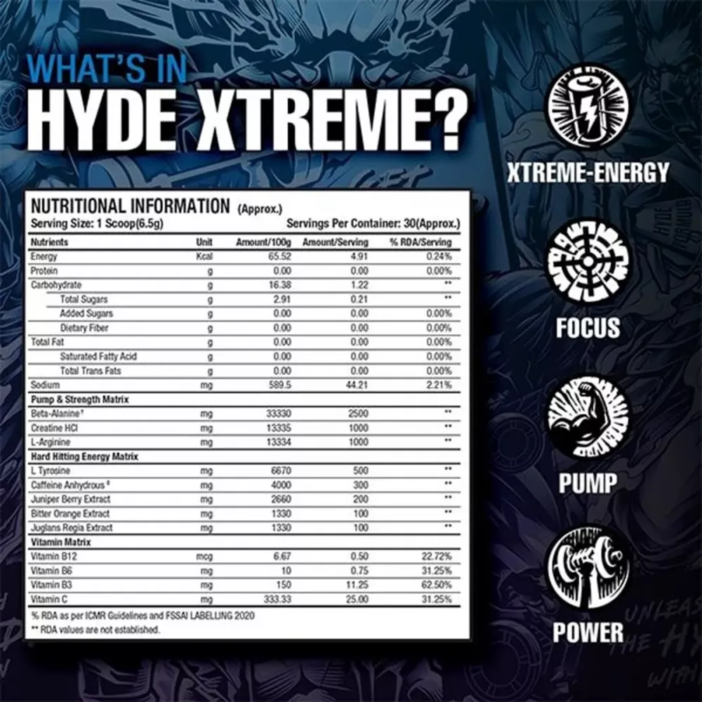 Prosupps Hyde Xtreme Hard-Hitting Energy Pre-Workout Blue Razz Popsicle (222g)