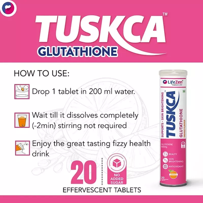 Lifezen Tuskca Glutathione 600 Mg Effervescent Tablets Orange Flavour  (20tab, Pack of 3)