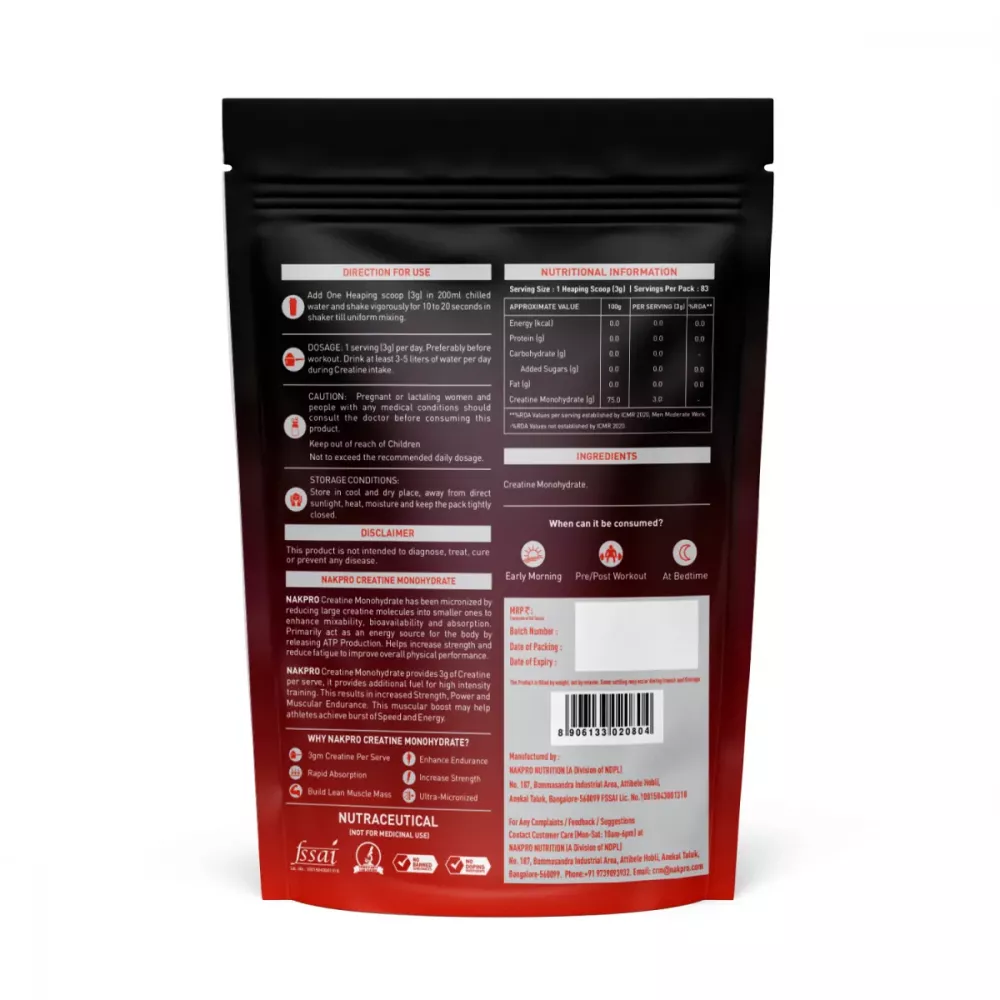 Nakpro Creatine Monohydrate Powder Unflavored (250g)