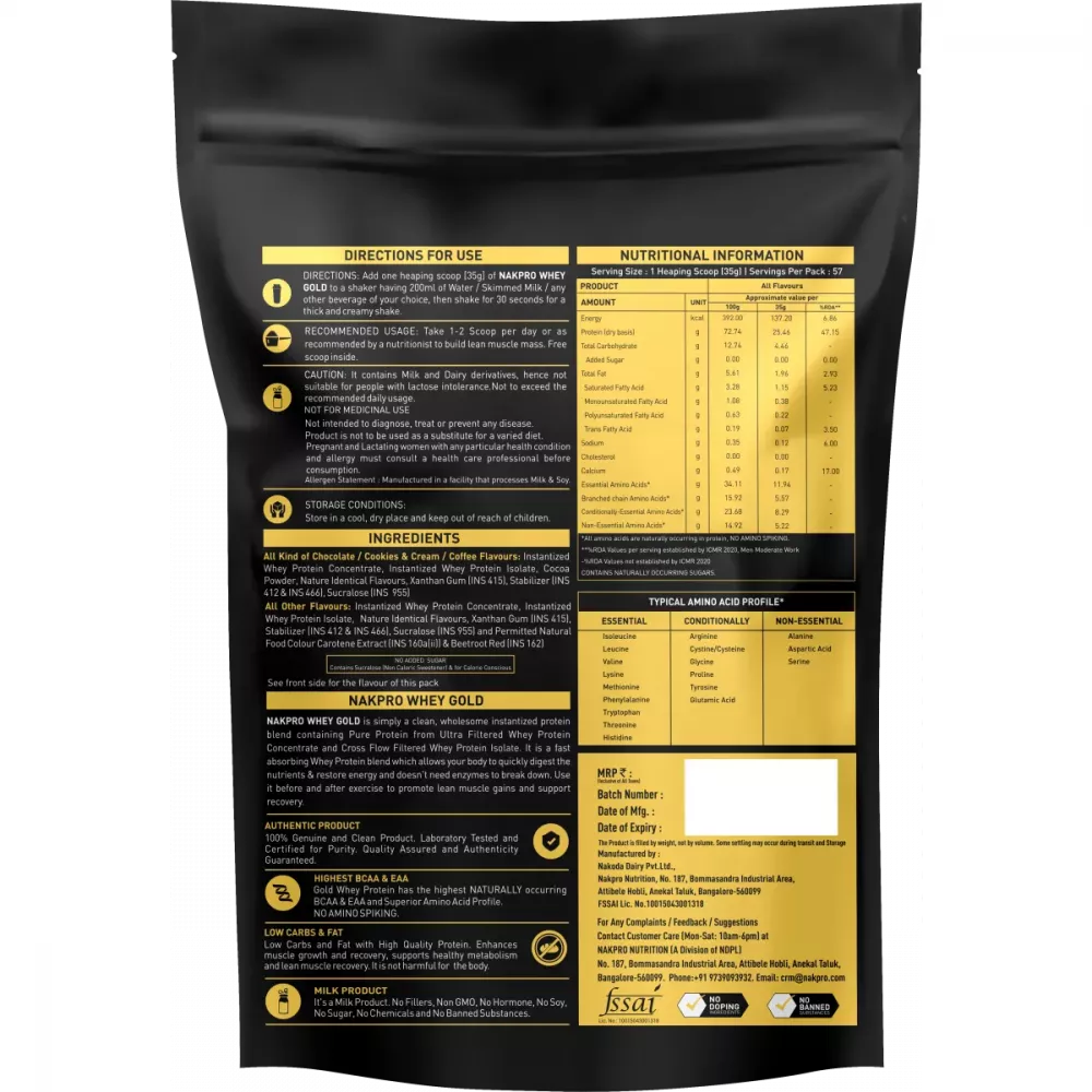 Nakpro Whey Gold Whey Protein Concentrate Chocolate (2kg)
