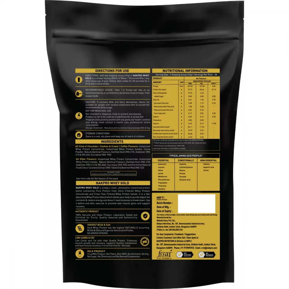 Nakpro Whey Gold Whey Protein Concentrate Chocolate Creme (1kg)
