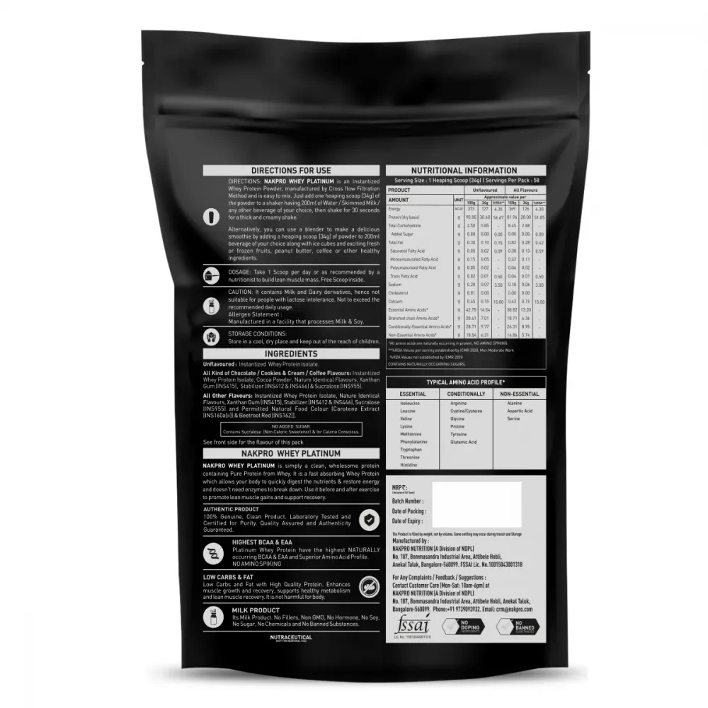 Nakpro Whey Platinum Whey Protein Isolate Unflavored (2kg)