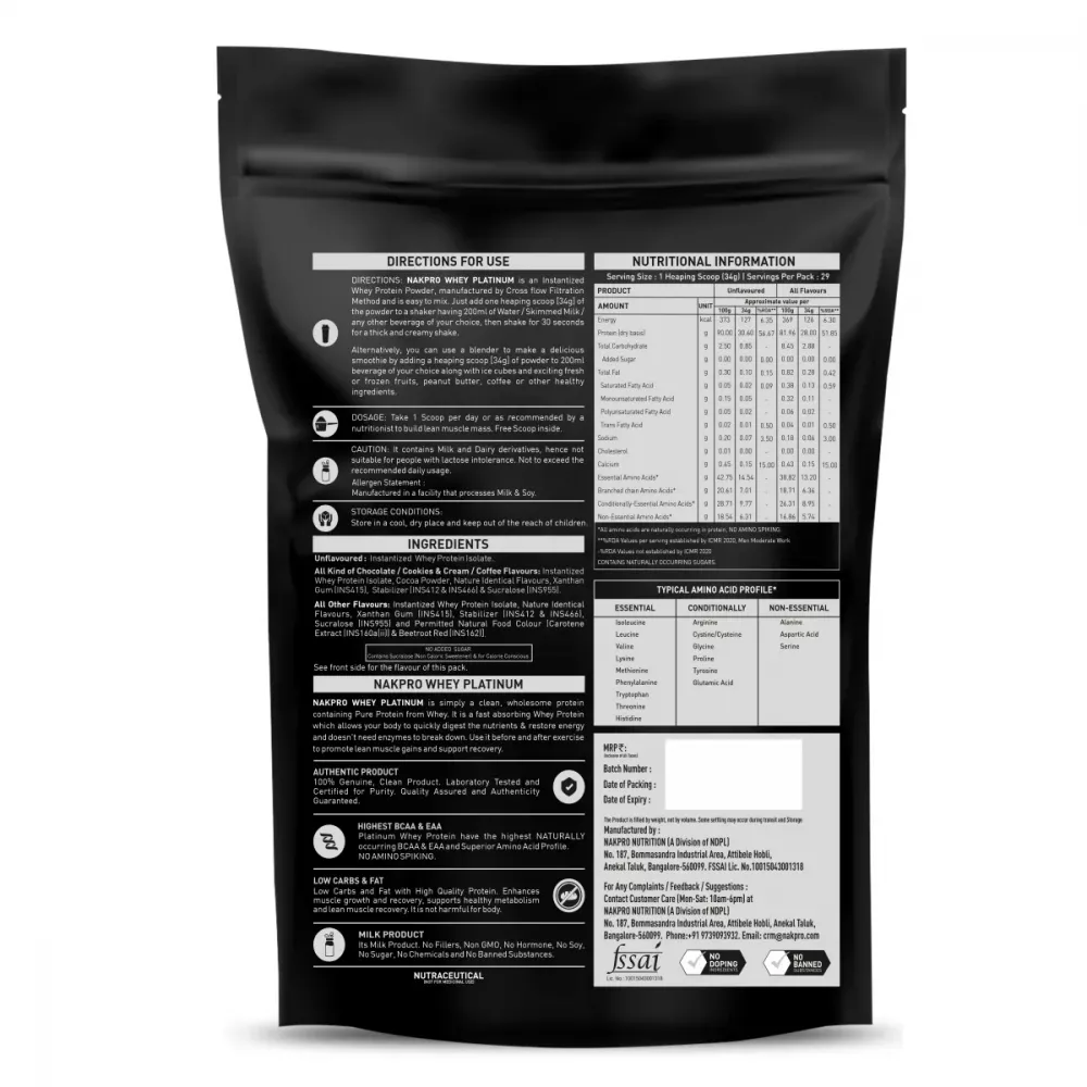 Nakpro Whey Platinum Whey Protein Isolate Vanilla (1kg)