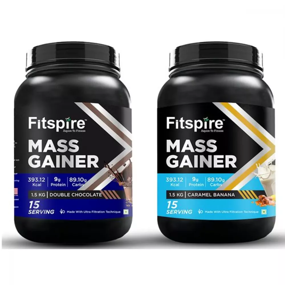 Fitspire Mass Gainer Double Chocolate & Caramel Banana (Each 1.5kg) (1Pack)