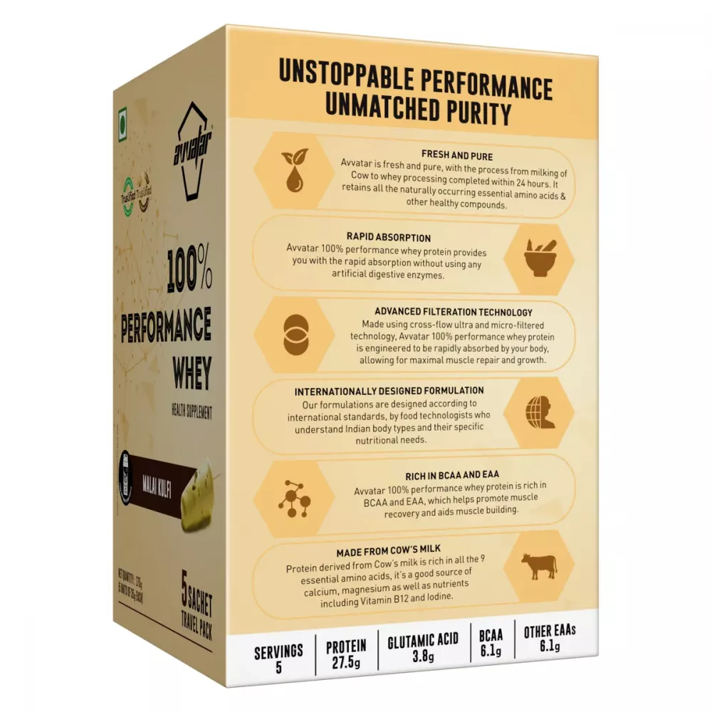 Avvatar Performance Whey Protein (Each 35g) Malai Kulfi (5Sachet)