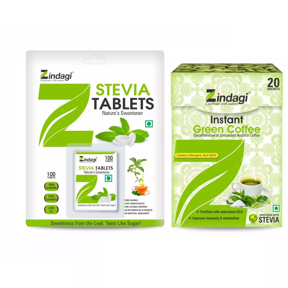 Buy Zindagi Stevia Tablets (100 Tab) & Instant Green Coffee Powder