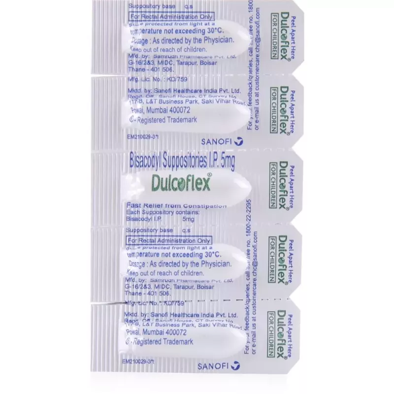 Dulcoflex Bisacodyl Suppositories IP 10mg for Adults