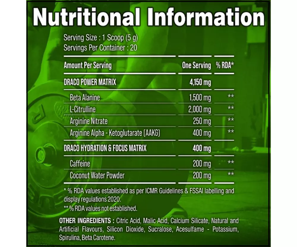 Doctor's Choice Draco Power Pre Workout Exotic Mango Zinc (100g)