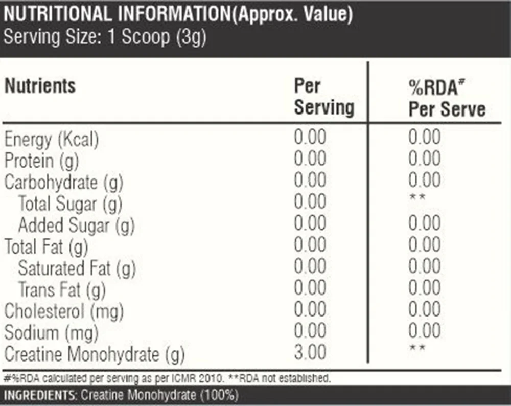 Healthfarm Creatine Monohydrate Powder Unflavored (250g)