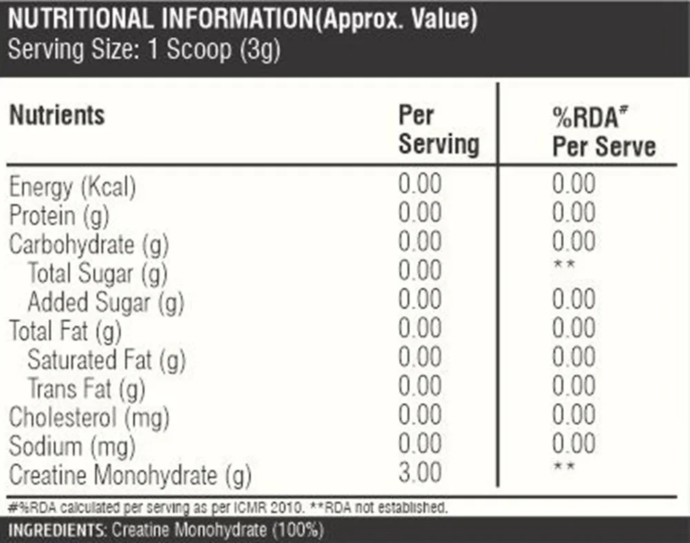 Healthfarm Creatine Monohydrate Powder Unflavored (100g)